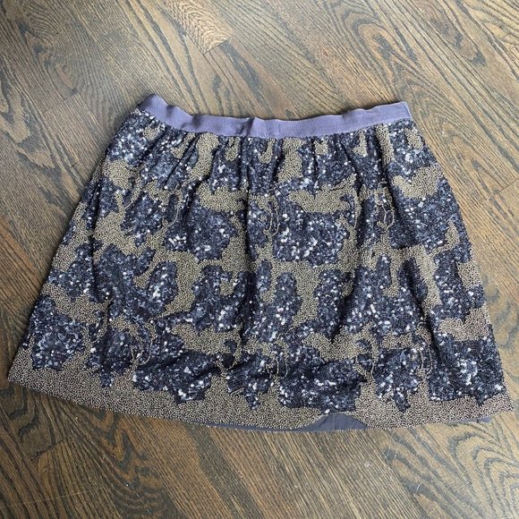 Club Monaco Beaded and Sequin Flapper Mini Skirt, Navy and Gold, Size 6